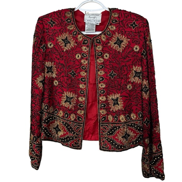 Papell Boutique Jackets & Blazers - Vintage Papell Boutique Petite Small Evening Beaded Silk Jacket Old Money Retro